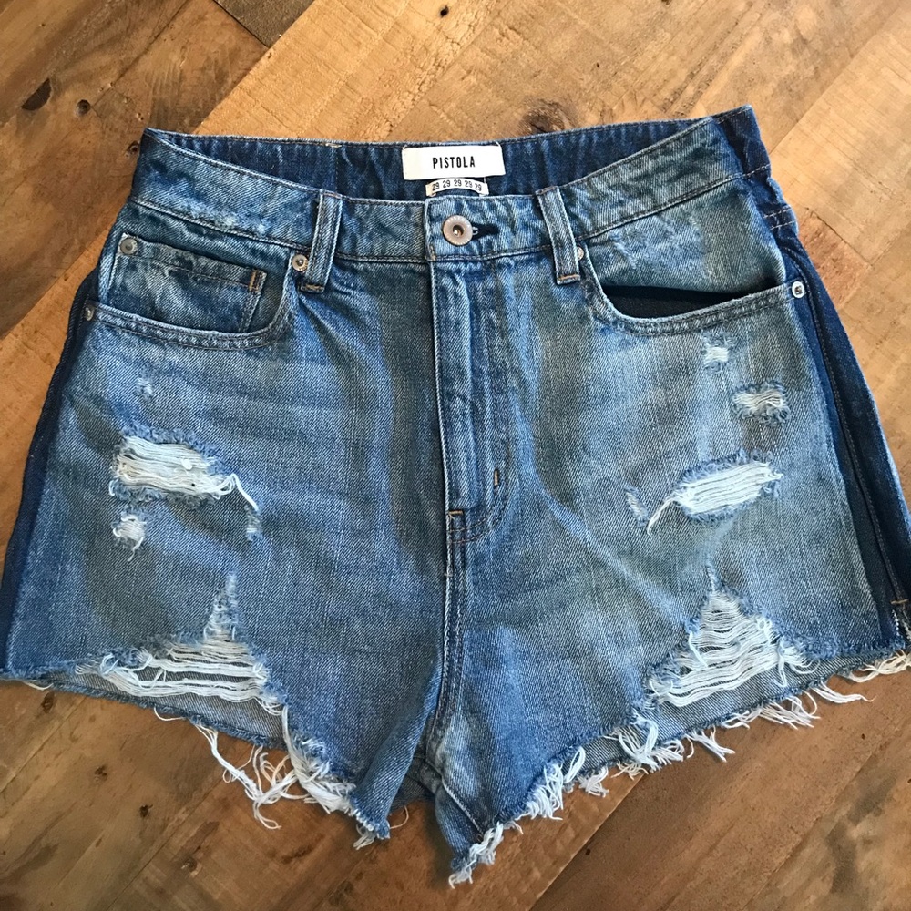 PISTOLA Nova high rise distressed denim shorts 29
